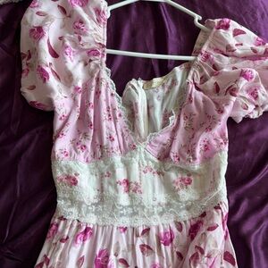 Altar'd State Pink and White Maxi Dress with Floral Design